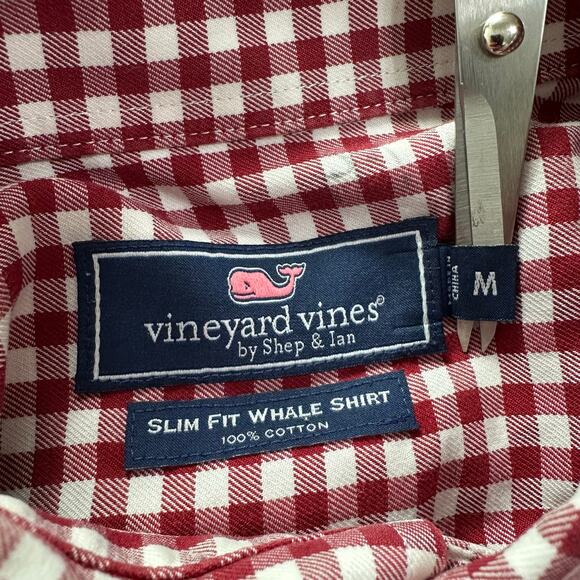 Vineyard Vines Slim Fit Whale Shirt  Mens Medium Red & White Check Gingham‎ - Picture 2 of 7